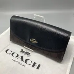 COACH コーチ 二つ折り 長財布 ロングウォレット　シグネチャー　黒　茶色のサムネイル