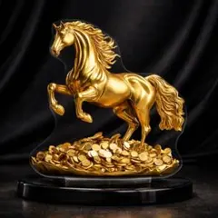 馬　アクリルスタンド　開運　縁起物　インテリア　置物　金　金貨
