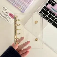 クリアバインダー A7サイズ ゴールド 6穴 ダブルボタン シール帳　韓国