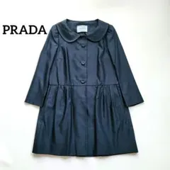 【希少】PRADA プラダ 丸襟 フレア ギャザーワンピースコート 紺 40のサムネイル