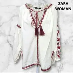 ZARA WOMAN エスニック 花柄 刺繍 ブラウス チュニック　フリンジのサムネイル