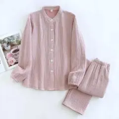快眠 パジャマ4重ガーゼ ピンク 綿100% 敏感肌 暖か ふわもこ Lサイズ