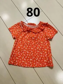 【値下げ】OBAIBI 80cm Tシャツ　花柄フリルのサムネイル