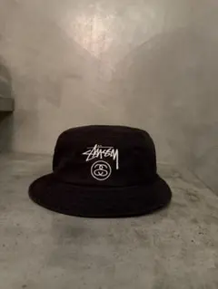 【極美品】ステューシー バケットハット黒 刺繍 ダブルロゴ S/M Stussy