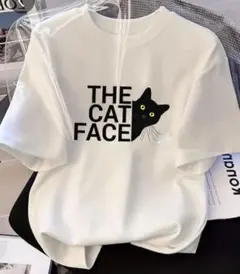 【2枚組】可愛すぎTHE CAT FACE 猫の顔プリント 半袖Tシャツ 白