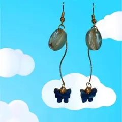 蝶と本物の桜のピアス　ハンドメイド
