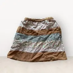 【RAG MART】ブラウン系 パッチワークスカート110㎝