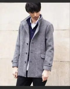 【MK homme】スタンドカラー/ウールコート/グレー /48(L相当)