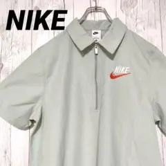 美品 NIKE ナイキ 半袖シャツ ハーフジップ 刺繍ロゴ ミントグリーン M