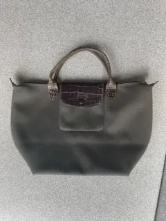 Longchamp グレー トートバッグ クロコダイル風ハンドル