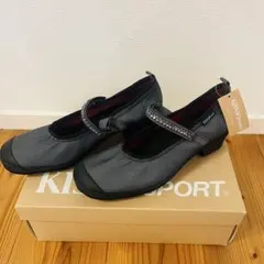 新品KISSASSORT ストラップ付きバレエシューズ ブラック グレー23㎝