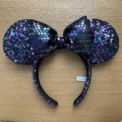 ディズニー　カチューシャ　耳　スパンコール　黒紫　ミニーマウス