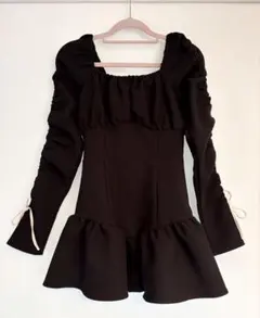 ダーリッチ　Darich スクエアネックギャザーミニワンピース ブラック　F