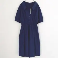 新品　未使用　ワンウェイ　シャツワンピース　裏地あり　ウエストゴム　ネイビー　M