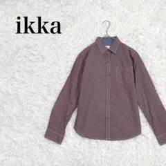 イッカ 長袖シャツ ドット柄 コットン ポケット付き