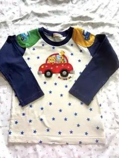 【美品】ミキハウス 豪華ワッペン 長袖Tシャツ 110 プッチーくん 星柄 車