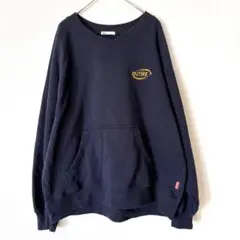 JaVa スウェット 裏起毛　ワンポイント刺繍 カンガルーポケット M ネイビー