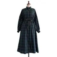美品✨ KYOKOHIGA キョウコヒガ チェックシャツワンピース グリーン M