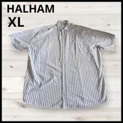 【HALHAM 】ストライプ 半袖シャツ メンズ カジュアル XL