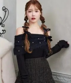 ナイスクラップ パール×ビジューオフショルニット