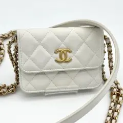 美品 CHANEL マトラッセ キャビアスキン ミニ ショルダーバッグ ホワイト