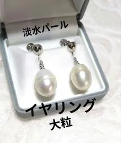 極美品✨虹色淡水パール 揺れる大粒バロックイヤリング ネジバネ式