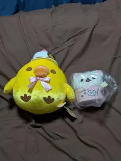 20thキラキラぬいぐるみXLキイロイトリ ＆リラックマのんびりネコ缶詰風ポーチ