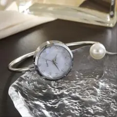 一粒パールバングル腕時計　シルバー　ダイヤ　韓国　ブレスレット　結婚式