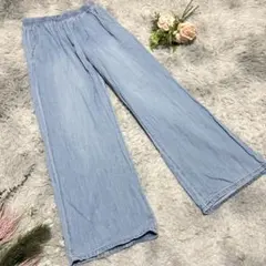 【LiSA LiSA】ライトブルー ワイドパンツ ゴムウエスト