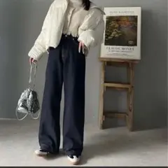 美脚見え×ラフさのいいとこ取り♪ハイウエスト ルーズ デニム パンツ