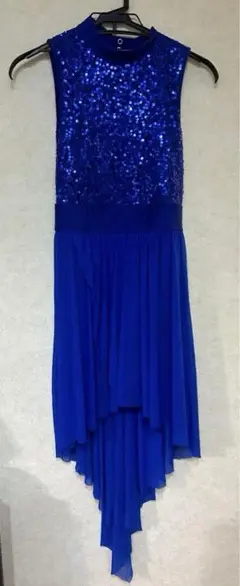青 ドレス スパンコール フォーマル ノースリーブドレス　発表会 パーティー