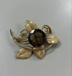 未使用保管品　ゴールデンフローラ スモーキークォーツブローチ　ヴィンテージ