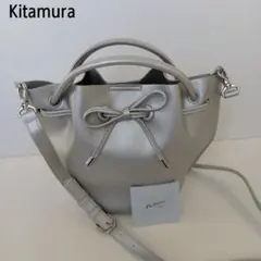 【美品】Kitamura/キタムラ　リボンモチーフ2wayハンドバッグ　シルバー