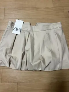 ZARA ベージュ プリーツミニスカート S