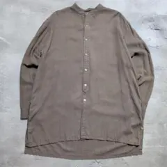 リネンレーヨン バンドカラーシャツ ブラウン FREE