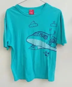 OJICO 半袖 Tシャツ 飛行機 イラスト ターコイズブルーのサムネイル