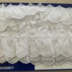 ホワイト刺繍入りコットンレースリボン幅約5cm