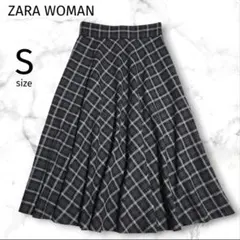 【ザラ ウーマン】タータンチェック ロングフレアスカート S グレー