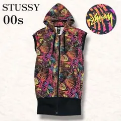 00s y2k STUSSY 総柄 ノースリーブ パーカー フェアリー グランジのサムネイル