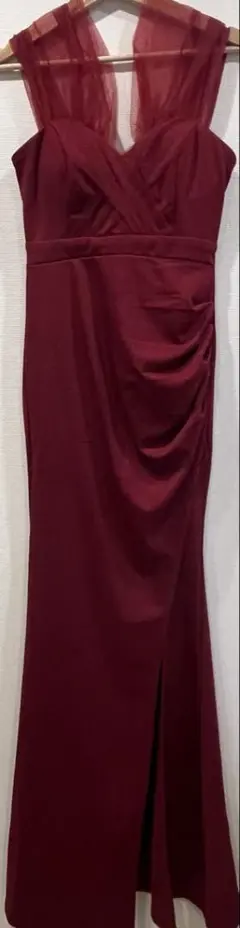 バーガンディ ドレープデザインドレス