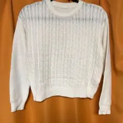 GU ジーユー 白ニット ケーブル編み クルーネック