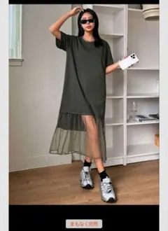 Dazy メッシュ切替 ラウンドネックTシャツワンピース 大きいサイズ