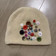 ボタン　ニットビーニー　アイボリー