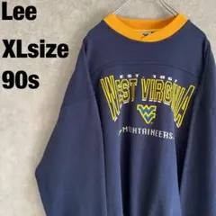 90s Lee カレッジ 豪華総刺繍 スウェット 紺 黄 ウエストバージニアXlのサムネイル