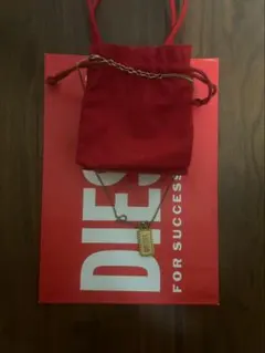 DIESEL ディーゼル ロゴプレート ネックレス シルバー 箱 巾着袋付き 