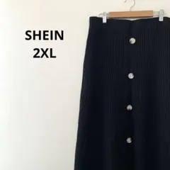 ★2XL★ニット★ブラック★ロングスカート★ボタン式★