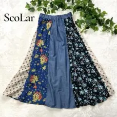 ScoLar 未使用品　パッチワーク フレアスカート M 花柄 ドット 総ゴムのサムネイル
