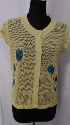 昭和レトロ ヴィンテージ 半袖カーディガン 透かし編み ニット