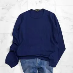 良品 ドゥロワー カシミヤシルク ニット クルーネック ネイビー 薄手