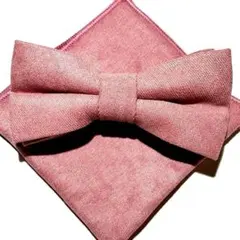 ◆蝶ネクタイ　チーフ　ダークピンク　コットン　無地　格安　お洒落　djf